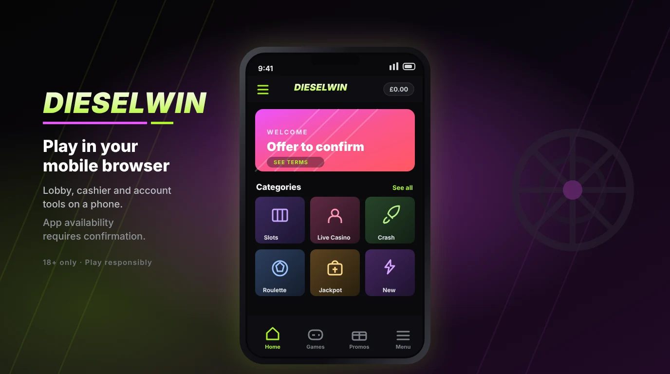 Dieselwin Casino on a smartphone: play casino games and sports in your mobile browser